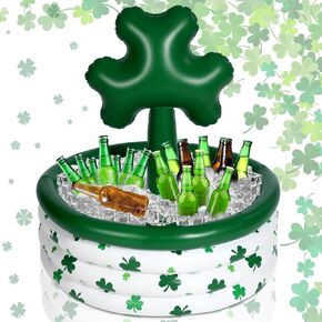 Bencailor St. Patrick's Day Inflatable Cooler Shamrock Inflatable Drink Cooler Green White Green Blow up Cooler for Parties for Pool St. Patrick's Day Party Supplies, 29.5 x 25.6 x 25.6 Inch