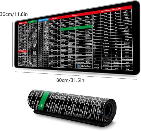 لوحة ماوس ذات اختصارات Excel، لوحة مفاتيح مضادة للانزلاق مع اختصارات، لوحة ماوس للألعاب، لوحة مفاتيح كبيرة جدًا بمفتاح سريع - مع نمط اختصارات برامج المكتب (31.5 * 11.8 بوصة) in Kuwait