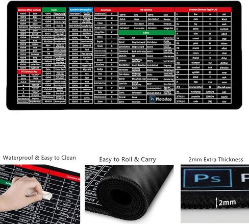 لوحة ماوس ذات اختصارات Excel، لوحة مفاتيح مضادة للانزلاق مع اختصارات، لوحة ماوس للألعاب، لوحة مفاتيح كبيرة جدًا بمفتاح سريع - مع نمط اختصارات برامج المكتب (31.5 * 11.8 بوصة) in Kuwait