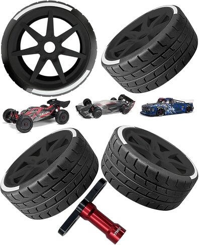 إطارات RC 2.9 لإطارات أو ARRMA 1/8 Typhon 6s BLX، 1/7 Infraction 6S BLX، بلا حدود، مجموعة إطارات عجلات RC مع مفتاح ربط للعجلات، 4 قطع 42/100 2.9 إطارات للطرق السريعة، أسود in Saudi Arabia