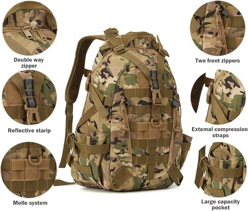 35L Military Tactical Backpack Army Backpack Molle Bug Out Bag Assault Pack Outdoor Camping Hunting Trekking Daypack (Black) in Saudi Arabia