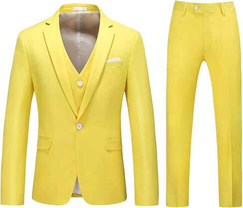 بدلة فستان YFFUSHI رجالي مكونة من 3 قطع بمقاس نحيف وزر واحد وطية صدر مدببة رسمية غير رسمية سترة تكس بنطلون in Kuwait