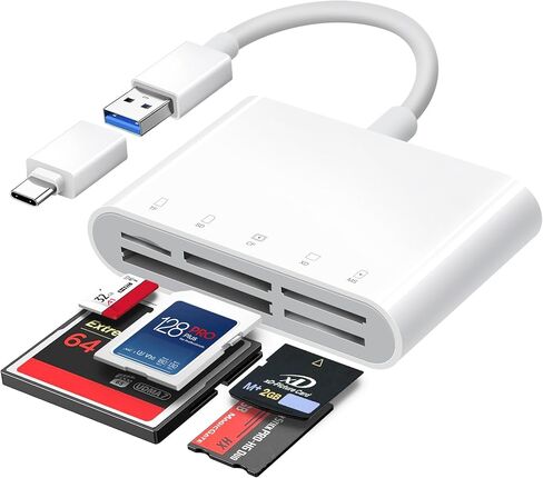 قارئ بطاقات SD، 5 في 1 USB USB-C موصل مزدوج إلى SD/TF/CF/Micro SD/XD/MS محول قارئ بطاقات ذاكرة متعدد OTG - متوافق مع Windows/Mac/Linux/Android، التوصيل والتشغيل in Kuwait