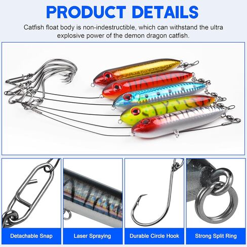 SILANON Catfish Floats Rig,Catfish Rattling Line Float Lures Rig Demon Dragon Stye Peg Floats Santee Cooper Catfishing Rig Tackle Chunky Catfish Rig with Circle Hooks Snaps in Saudi Arabia