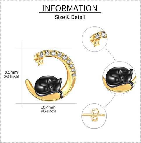 14k الذهب الحقيقي القط أقراط Delicate14k الذهب الأصفر القط وأقراط الهلال القمر الأسود القط مجوهرات هدايا للنساء الفتيات عشاق القط in Kuwait