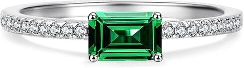 Emerald Cut Sterling Silver/Gold Plated Silver Rings for Women, Genuine May Birthstone Green Gemstone Propose Wedding Jewelry Set in Saudi Arabia