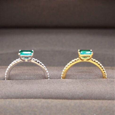 Emerald Cut Sterling Silver/Gold Plated Silver Rings for Women, Genuine May Birthstone Green Gemstone Propose Wedding Jewelry Set in Saudi Arabia