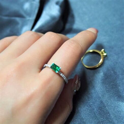 Emerald Cut Sterling Silver/Gold Plated Silver Rings for Women, Genuine May Birthstone Green Gemstone Propose Wedding Jewelry Set in Saudi Arabia