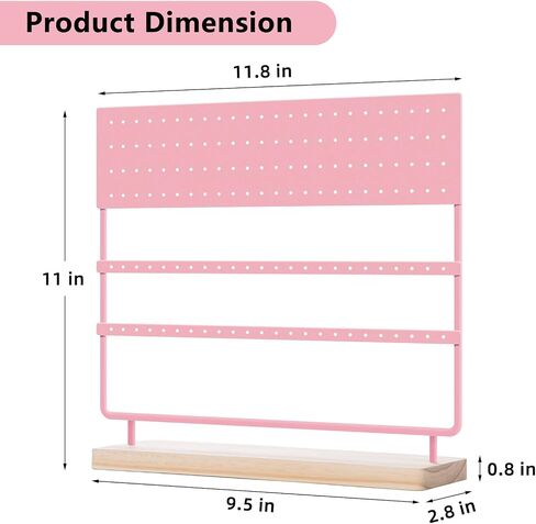 Earring Organizer 144 Holes Earring Holder Display Stand with Wooden Base Pink in Saudi Arabia