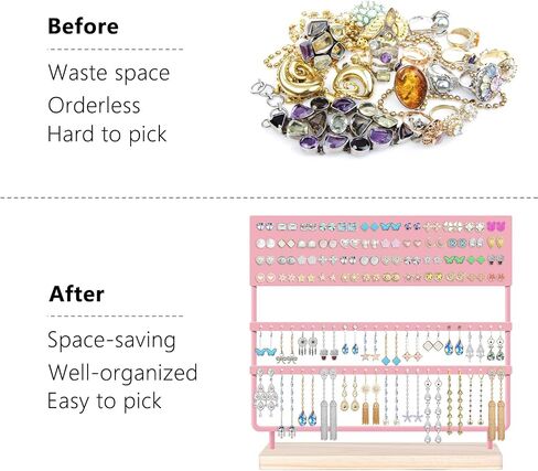 Earring Organizer 144 Holes Earring Holder Display Stand with Wooden Base Pink in Saudi Arabia