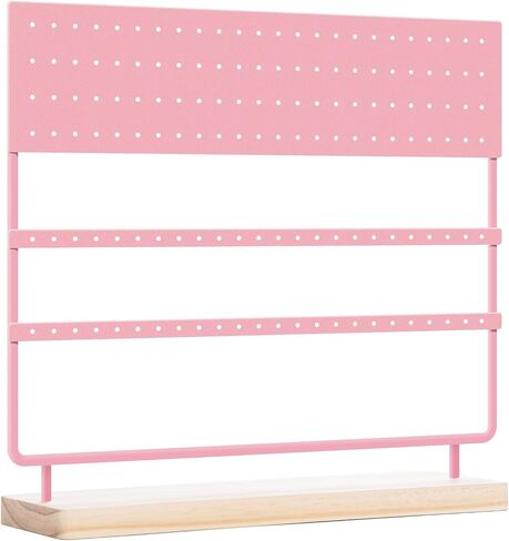 Earring Organizer 144 Holes Earring Holder Display Stand with Wooden Base Pink in Saudi Arabia