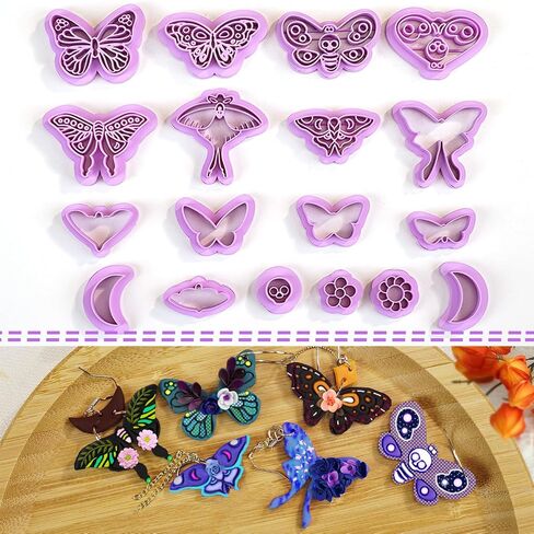 Moth Polymer Clay Cutters: 18 Pcs Earrings Clay Cutters, Butterfly Clay Cutters, Moth Clay Cutter, 3D Print Clay Cutters for Earrings Making in Saudi Arabia