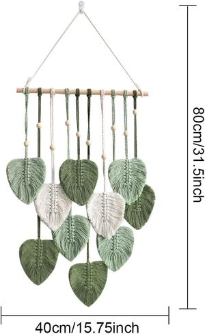 Kakalote Macrame جدار معلق على شكل أوراق شجر منسوجة، ديكور بوهوس ريش أنيق كبير، ديكورات فنية جدارية حديثة، لخلفية غرفة المعيشة وغرفة النوم والحضانة (أخضر) in Kuwait
