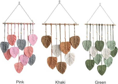 Kakalote Macrame جدار معلق على شكل أوراق شجر منسوجة، ديكور بوهوس ريش أنيق كبير، ديكورات فنية جدارية حديثة، لخلفية غرفة المعيشة وغرفة النوم والحضانة (أخضر) in Kuwait