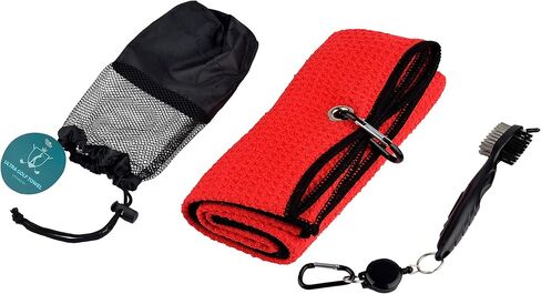 MrTowels Golf Towel Clean Set with Microfiber Waffle Pattern Tri-fold Golf Towel with Bag Clip and Brush Tool Kit with Club Groove Cleaner (4 Towels Pack) in Saudi Arabia