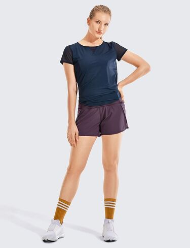 CRZ YOGA Womens Lightweight Gym Athletic Workout Shorts Liner 4" - Quick Dry Running Sport Spandex Shorts Mesh Zipper Pockets in Saudi Arabia