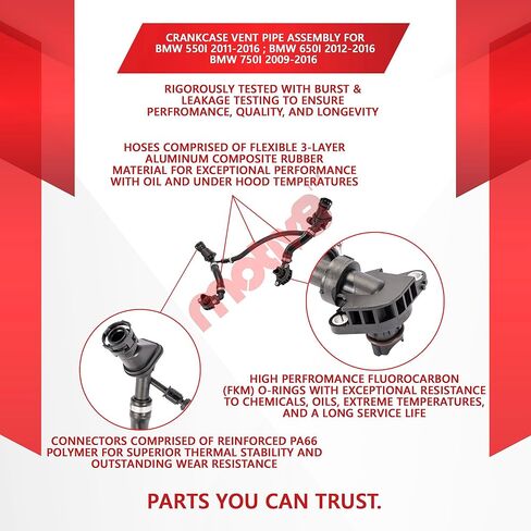 Motiv8 Crankcase PCV خرطوم توصيل خرطوم متوافق مع 550i 11-16، 650i 12-16، 750i 09-16 | 4.4 لتر | أنبوب تهوية علبة الساعد الإيجابي - يستبدل رقم 11158647961 11158637873 11157640285 in Kuwait