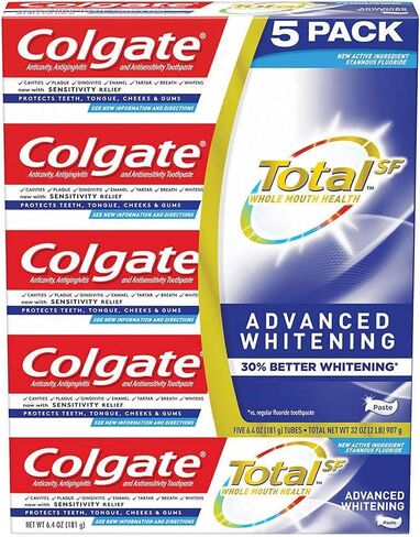 Colgate Total SF Advanced Whitening Toothpaste, 6.4 Ounce (Pack of 5) in Saudi Arabia