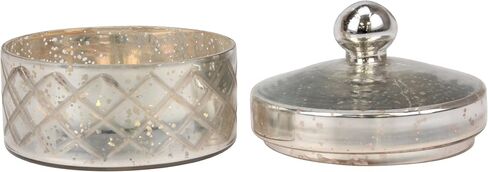 حاوية تخزين من الزجاج الزئبقي العتيق من Stonebriar مع غطاء، وعاء مزخرف لتخزين كرات القطن أو أعواد القطن، صندوق تذكار أو حلية فريد من نوعه، صندوق مجوهرات أنيق in Kuwait