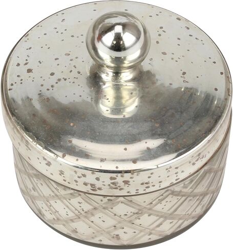 حاوية تخزين من الزجاج الزئبقي العتيق من Stonebriar مع غطاء، وعاء مزخرف لتخزين كرات القطن أو أعواد القطن، صندوق تذكار أو حلية فريد من نوعه، صندوق مجوهرات أنيق in Kuwait