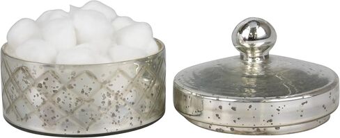 حاوية تخزين من الزجاج الزئبقي العتيق من Stonebriar مع غطاء، وعاء مزخرف لتخزين كرات القطن أو أعواد القطن، صندوق تذكار أو حلية فريد من نوعه، صندوق مجوهرات أنيق in Kuwait