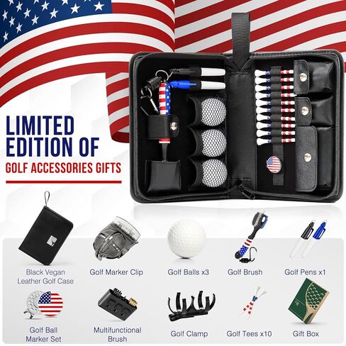 Golf Patriot Fathers Day Dad Gifts for Men from Daughter Son Wife - Golf Accessories Set include Golf Balls, Golf Tees, Golf Club Brush, Golf Ball Clamp, Ball Marker Set, Golf marker Clip & Pens in Saudi Arabia
