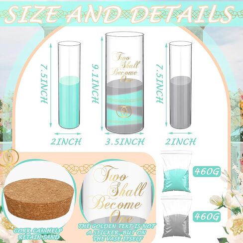 Irenare Unity Sand Ceremony Unity Sand Kit for Wedding Ceremony Set Include 3 Pcs Sand Ceremony Vase, 2 Bags Sand, 1 Cork Stopper for Weddings Engagement Anniversary Memorial Bridal Party(Wedding) in Saudi Arabia