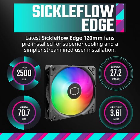 مبرد سائل CoolerMaster MasterLiquid 240 Atmos ARGB Close-Loop AIO، مضخة مخصصة، مراوح Sickleflow Edge PWM، مشعاع 240 مم، CryoFuze، AMD Ryzen AM5/AM4، Intel LGA1700/1200 (MLX-D24M-A25PZ-R1) in Saudi Arabia