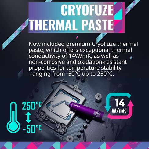 CoolerMaster MasterLiquid 240 Atmos ARGB Close-Loop AIO Liquid Cooler, Customize Pump, Sickleflow Edge PWM Fans, 240mm Radiator, CryoFuze, AMD Ryzen AM5/AM4, Intel LGA1700/1200 (MLX-D24M-A25PZ-R1) in Saudi Arabia