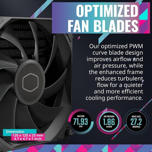CoolerMaster MasterLiquid 240 Atmos ARGB Close-Loop AIO Liquid Cooler, Customize Pump, Sickleflow Edge PWM Fans, 240mm Radiator, CryoFuze, AMD Ryzen AM5/AM4, Intel LGA1700/1200 (MLX-D24M-A25PZ-R1) in Saudi Arabia