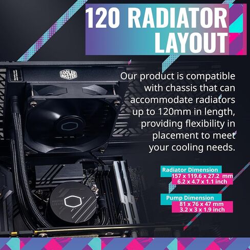 CoolerMaster MasterLiquid 240 Atmos ARGB Close-Loop AIO Liquid Cooler, Customize Pump, Sickleflow Edge PWM Fans, 240mm Radiator, CryoFuze, AMD Ryzen AM5/AM4, Intel LGA1700/1200 (MLX-D24M-A25PZ-R1) in Saudi Arabia