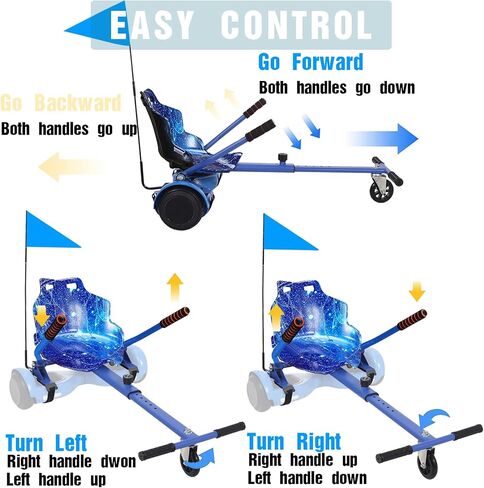 مرفق مقعد هوفر بورد كارت لجميع الأعمار | ملحقات Hoverboard متوافقة مع سكوتر التوازن الذاتي بعجلتين مقاس 6.5 بوصة و8 بوصة و8.5 بوصة و10 بوصة | طول الإطار قابل للتعديل | أزرق in Kuwait