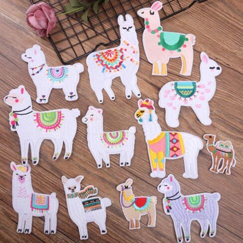 12 Pcs Cute Alpaca Embroidery Patches Sew Iron On Patch Applique Badge DIY Decoration or Repair for Clothing,Backpack,Shoes in Saudi Arabia