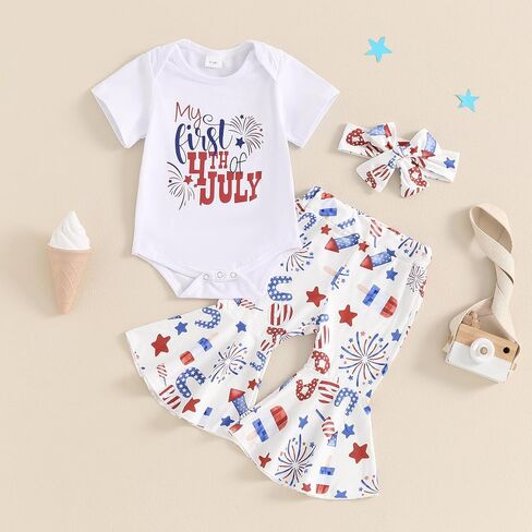 AEEMCEM Newborn Baby Girl 4th of July Outfit Mommy&Daddy's Little Firecracker Romper Tie Dye Flared Pants Headband 3Pcs Set in Saudi Arabia
