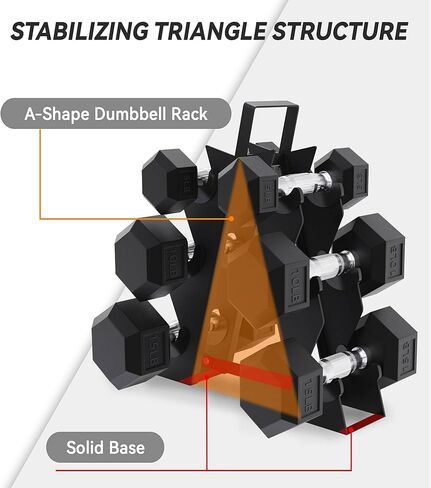 مجموعة وزن يدوية خالية من الدمبل السداسي المطلي بالمطاط مع رف تخزين، خيارات متعددة in Kuwait