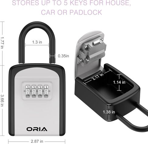 ORIA Key Lock Box, Portable Key Storage Box for House Keys, Resettable Code Safe Security Combination Lockbox with Removable Shackle for Home, Office, Outdoor in Saudi Arabia