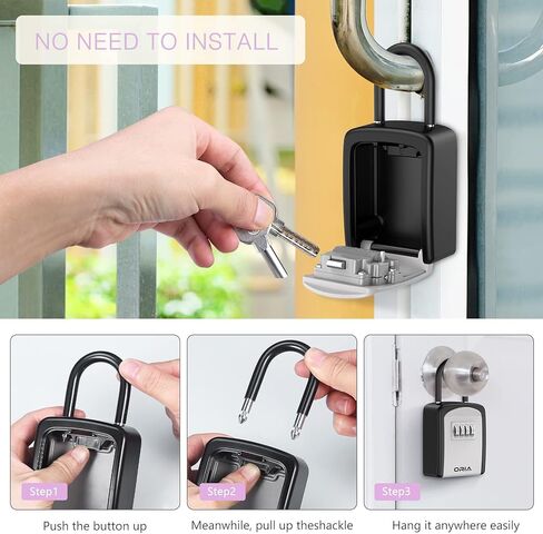 ORIA Key Lock Box, Portable Key Storage Box for House Keys, Resettable Code Safe Security Combination Lockbox with Removable Shackle for Home, Office, Outdoor in Saudi Arabia