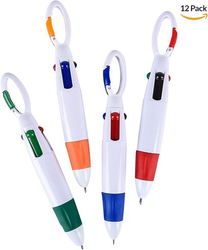 Retractable Shuttle Pens with Carabiner Clip - Pack of 12 Bulk Mini 4-in-1 Multi-Colored Ink Ballpoint Pens with Keychain for Adults, Kids, Nurses, School, Stocking Stuffer Gifts, Party Favors in Saudi Arabia