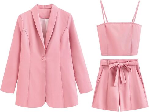 aromm 3 Pieces Business Outfits for Womens Comfortable Long Sleeve Blazer & Tied Shorts & Camisole Suits Set in Saudi Arabia