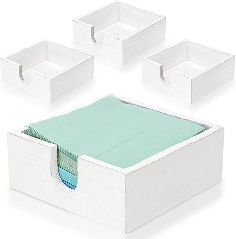 Menkxi 4 Pcs Napkin Holder for Table Wooden Farmhouse Square White Napkin Holders for Paper Napkins Wood Napkin Holder for Restaurant Kitchen Dining Room Table Decoration Bar Accessories in Saudi Arabia