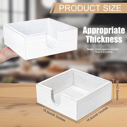 Menkxi 4 Pcs Napkin Holder for Table Wooden Farmhouse Square White Napkin Holders for Paper Napkins Wood Napkin Holder for Restaurant Kitchen Dining Room Table Decoration Bar Accessories in Saudi Arabia