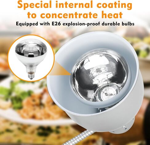 مصباح تسخين الطعام، مصباح تسخين الطعام من الفولاذ المقاوم للصدأ برأسين مع قاعدة شديدة التحمل، مصباح حراري محمول تجاري بقدرة 500 وات للطعام، مصباح تسخين الطعام للمطبخ والكافتيريا in Kuwait