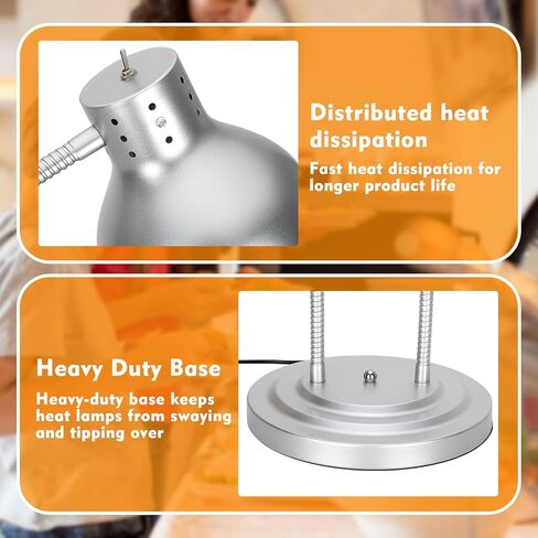 مصباح تسخين الطعام، مصباح تسخين الطعام من الفولاذ المقاوم للصدأ برأسين مع قاعدة شديدة التحمل، مصباح حراري محمول تجاري بقدرة 500 وات للطعام، مصباح تسخين الطعام للمطبخ والكافتيريا in Kuwait