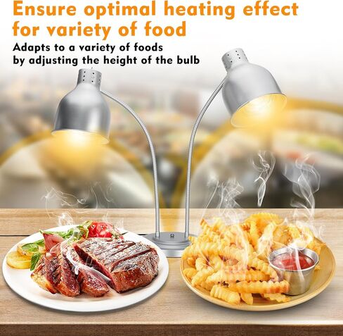 مصباح تسخين الطعام، مصباح تسخين الطعام من الفولاذ المقاوم للصدأ برأسين مع قاعدة شديدة التحمل، مصباح حراري محمول تجاري بقدرة 500 وات للطعام، مصباح تسخين الطعام للمطبخ والكافتيريا in Kuwait