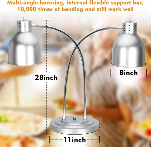 مصباح تسخين الطعام، مصباح تسخين الطعام من الفولاذ المقاوم للصدأ برأسين مع قاعدة شديدة التحمل، مصباح حراري محمول تجاري بقدرة 500 وات للطعام، مصباح تسخين الطعام للمطبخ والكافتيريا in Kuwait