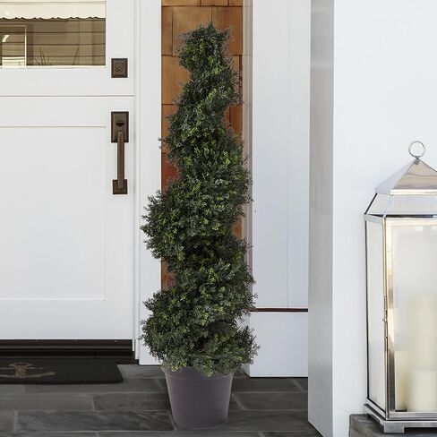 مجموعة بيور جاردن مكونة من شجرتين صناعيتين - نباتات السرو الحلزونية بطول 4 أقدام مع أواني - نباتات وهمية داخلية أو خارجية محمية من الأشعة فوق البنفسجية لديكور المنزل أو الشرفة in Kuwait