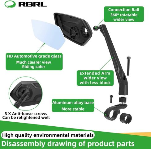 RBRL Bike Mirror Bar End Bike Mirror, Rotatable Bicycle Mirror, Automotive Grade Glass Bike Side Mirrors, Scratch Resistant E-Bike Universal Rearview Mirrors for Mountain bike (Left) in Saudi Arabia