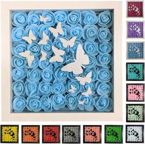 Mothers Day Flowers Gift - Gift for Mom, Floral Shadow Box Wall Art, Rose 3D Butterfly Wall Décor Framed Wall Art, Birthday Gift, Gifts for Her (Fuchsia) in Saudi Arabia