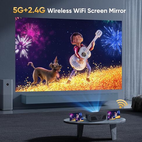 جهاز عرض مزود بواي فاي وبلوتوث، جهاز عرض صغير أصلي 1080 بكسل 15000 لومن 500 ANSI 4K، جهاز عرض فيديو محمول متوافق مع عصا تلفاز Iphone Android Phone (يتضمن حامل ثلاثي القوائم وشاشة) in Kuwait