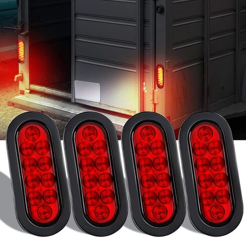 T6 4PCS 6 "أحمر بيضاوي LED ضوء مقطورة مع سطح جبل المقابس جروميت 3 دبوس التوصيل IP65 مقاوم للماء الخلفي تشغيل إيقاف الفرامل بدوره أضواء الذيل عدة أضواء مقطورة البحرية لقارب RV شاحنة جيب حافلة in Kuwait